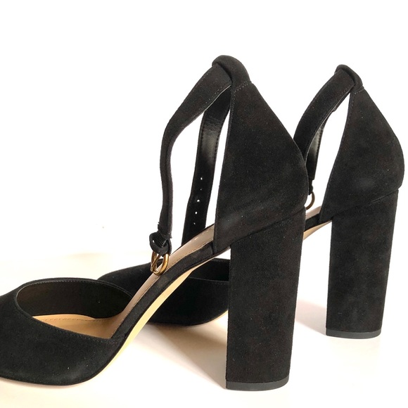 Black Suede Ankle Strap Block Heels - Picture 4 of 9